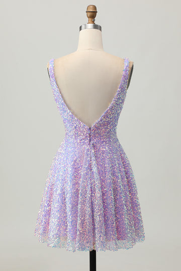 Glitter Lilac Sequined A Line Homecoming Dress